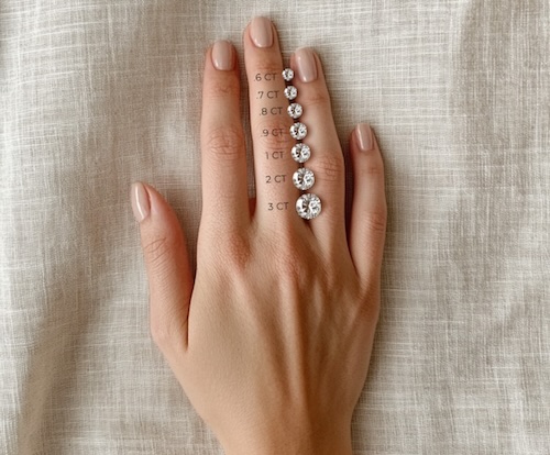 loose diamond of varying carat weight on womans hand