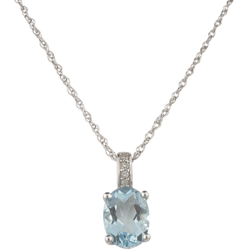 14W Oval Aquamarine and Diamond March Birthstone B Pendant