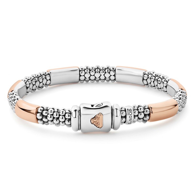 Lagos 6mm Rose Gold Station Caviar Bracelet