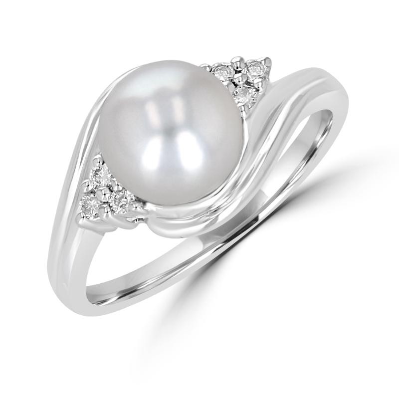 Pearl and Diamond Swirl Ring