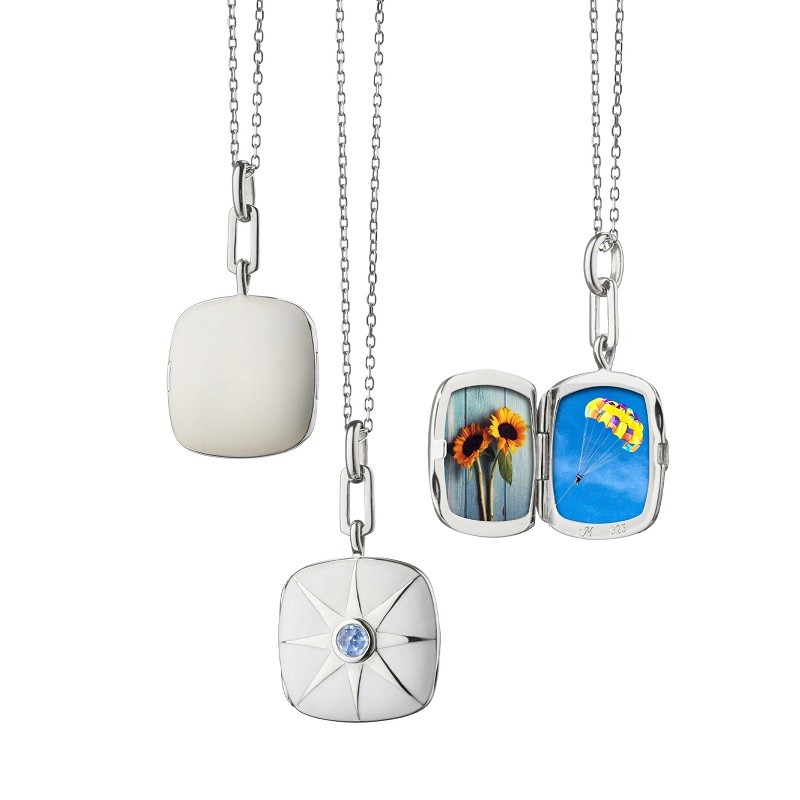 Monica Rich Kosann White Enamel Cushion Locket with Blue Sapphire