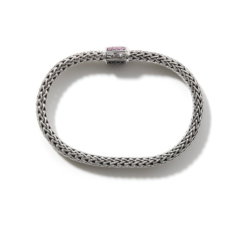 John Hardy Classic Chain 6.5mm Reversible Bracelet with Pink Tourmaline
