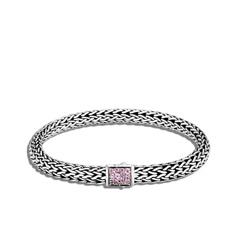 John Hardy Classic Chain 6.5mm Reversible Bracelet with Pink Tourmaline