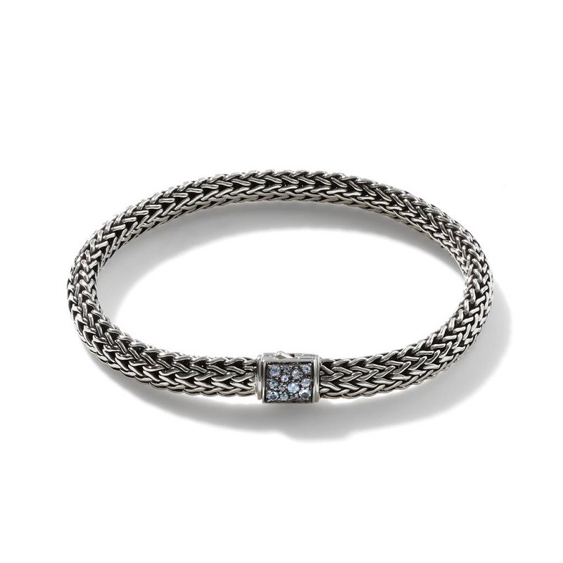 John Hardy Classic Chain 6.5mm Reversible Bracelet with Aquamarine