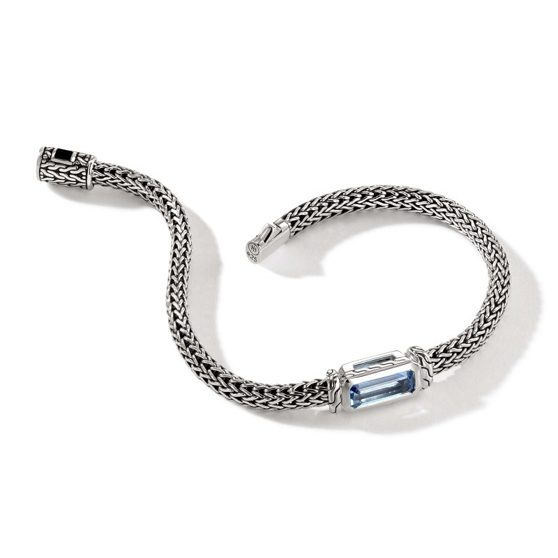 John Hardy 5mm Classic Chain Station Bracelet with Aquamarine