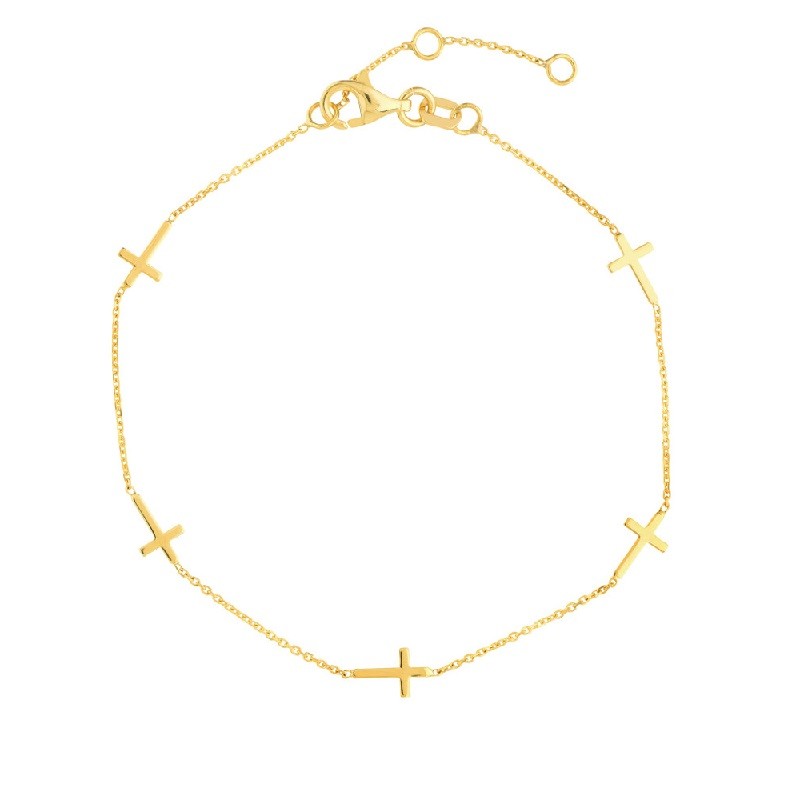 14K Yellow Gold Cross Station Bracelet