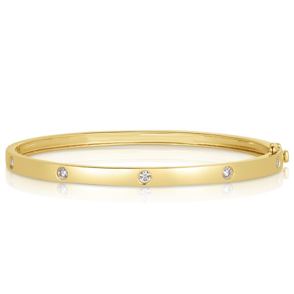 Polished Bangle with Diamonds in 14K Yellow Gold