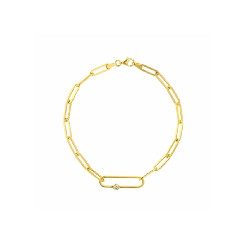 14K YELLOW GOLD  PAPER CLIP BRACELET WITH DIAMOND