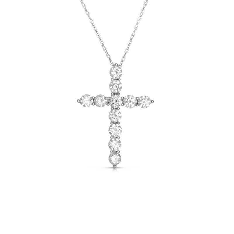 14K White Gold Diamond Cross