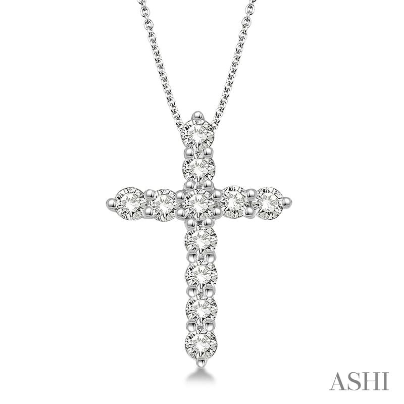 14K White Gold Diamond Cross Pendant on Chain