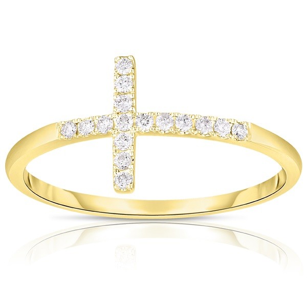 Diamond Cross Ring in 14K Yellow Gold