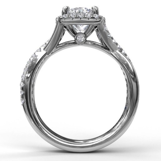 Fana Cushion Halo with Diamond and Gold Twist Engagement Ring