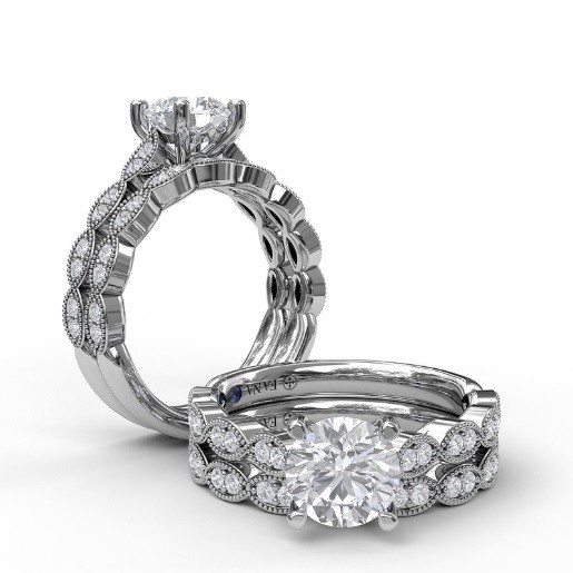Fana Vintage Marquise Shaped Milgrain Engagement Ring