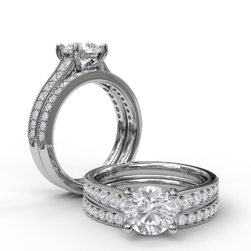 Fana Classic Diamond Engagement Ring with Detailed Milgrain Band
