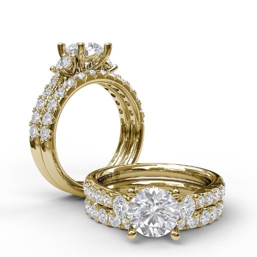 Fana Three Stone with Pavé Engagement Ring