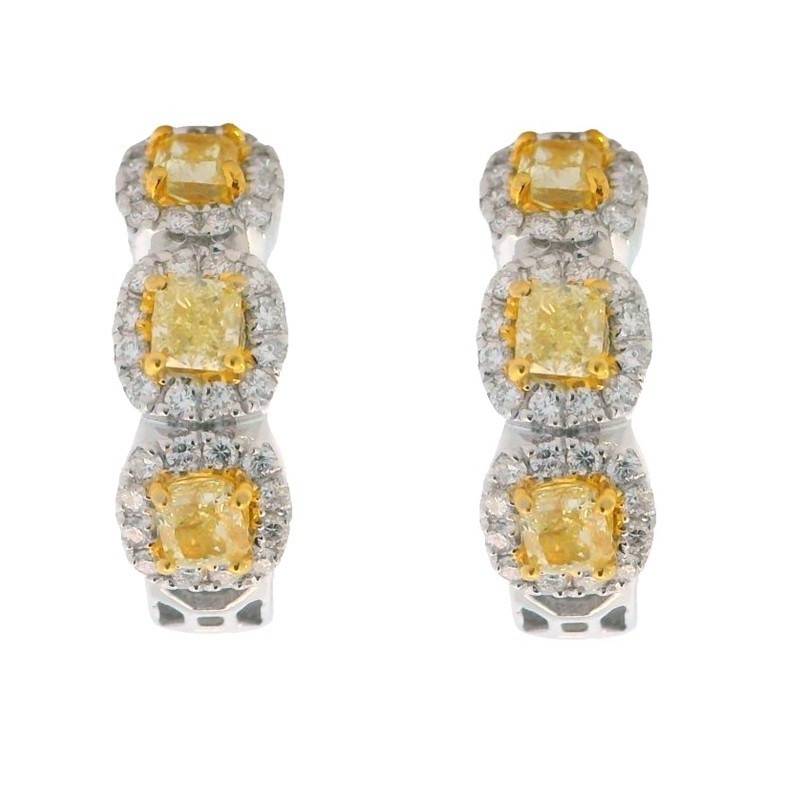Natural Yellow Diamond Huggies with Halo