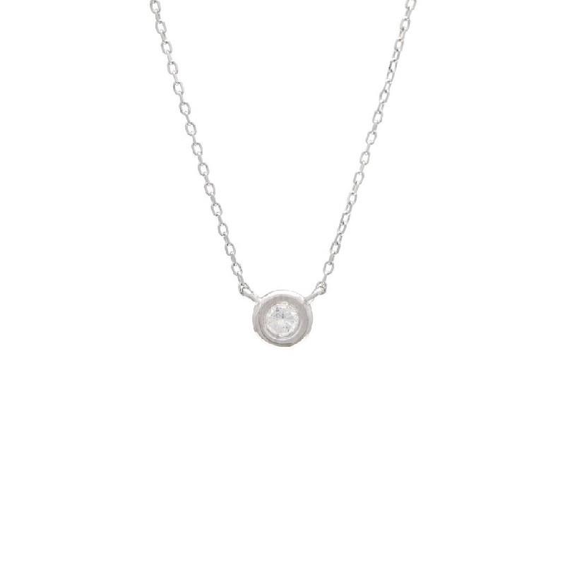 Medium Diamond Bezel Necklace in White Gold
