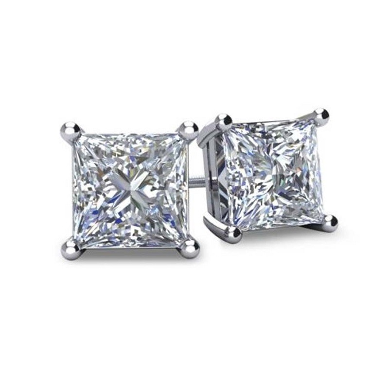 1.00CT PRINCESS CUT DIAMOND STUDS IN 14KW
