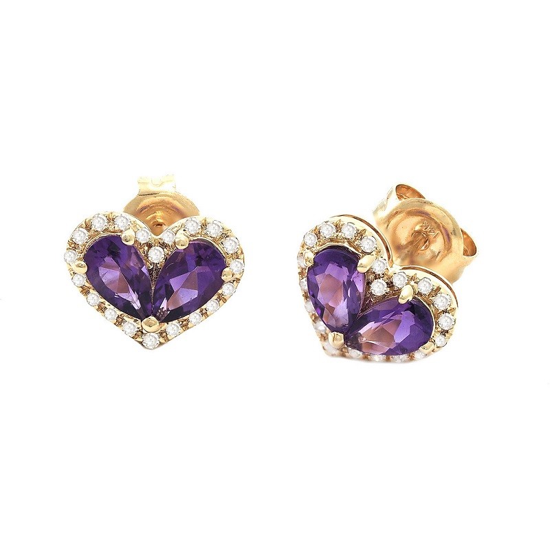 Amethyst and Diamond Heart Studs