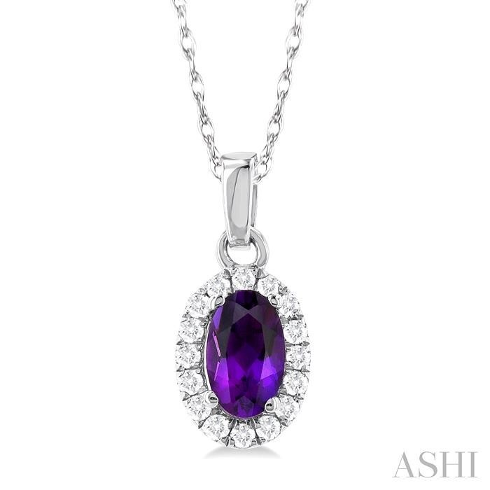 Ashi Oval Amethyst and Diamond Halo Pendant
