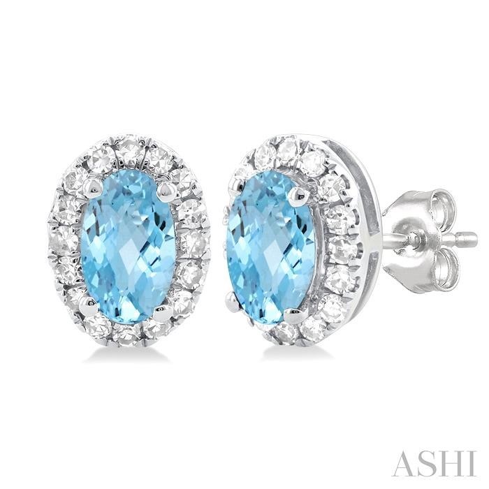 Ashi Oval Aquamarine and Diamond Halo Earrings