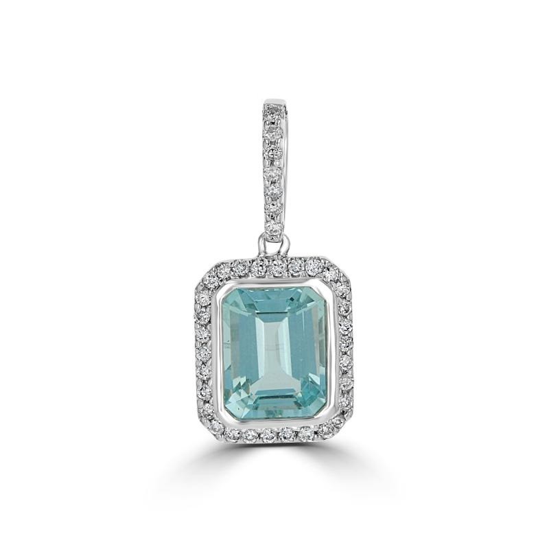 Aquamarine Pendant with Diamond Halo