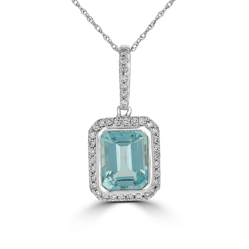 Aquamarine Pendant with Diamond Halo