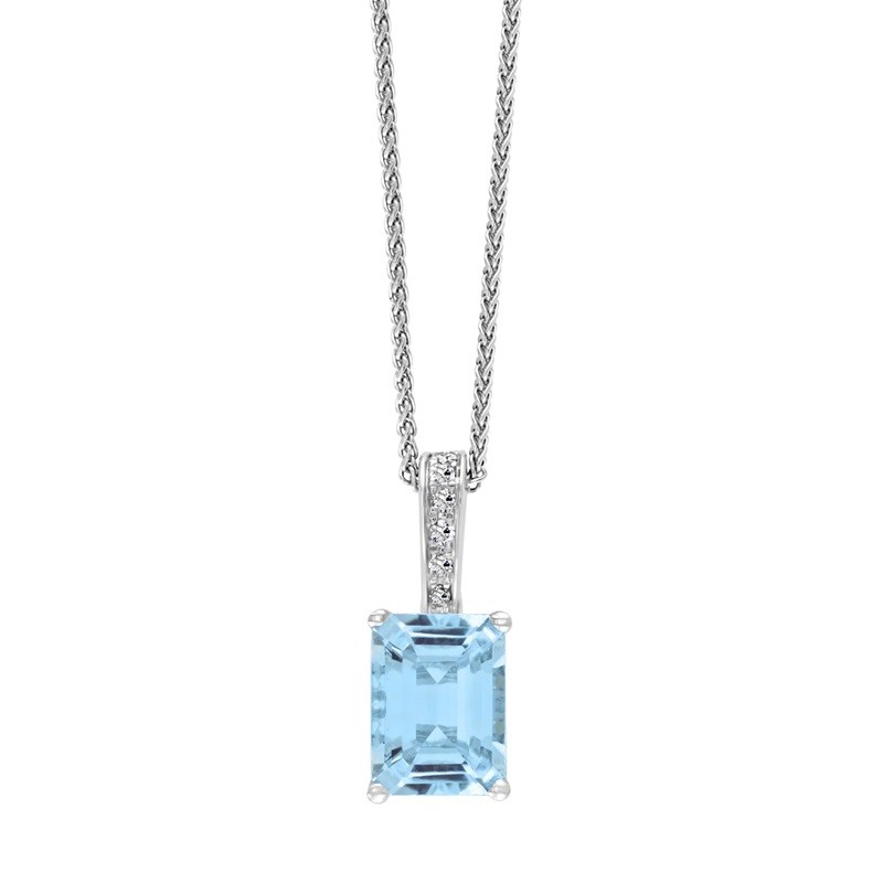 Aquamarine and Diamond Pendant in 14K White Gold