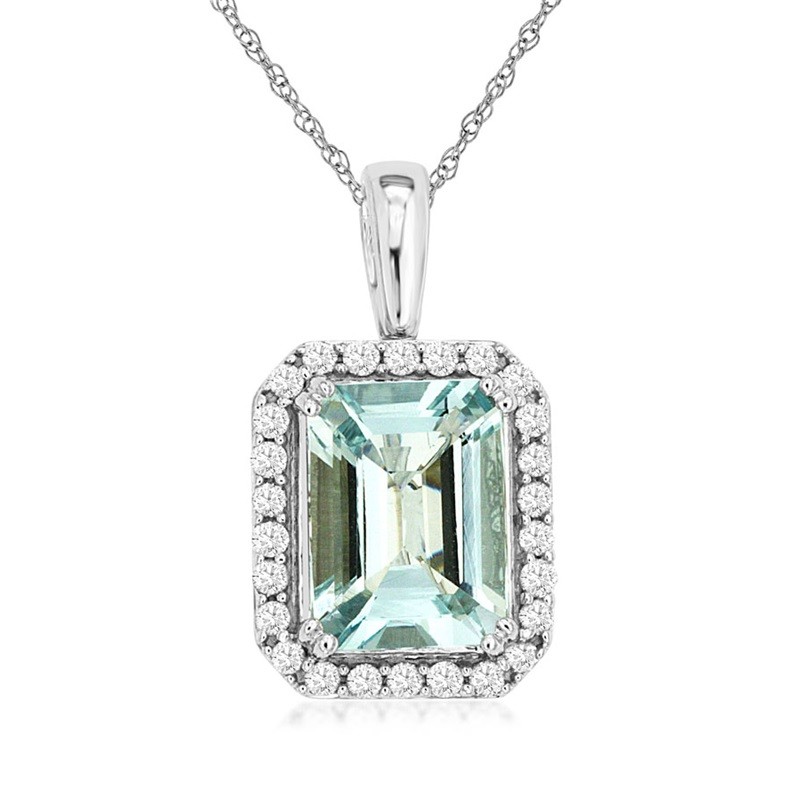 Emerald-cut Aquamarine Pendant with Halo