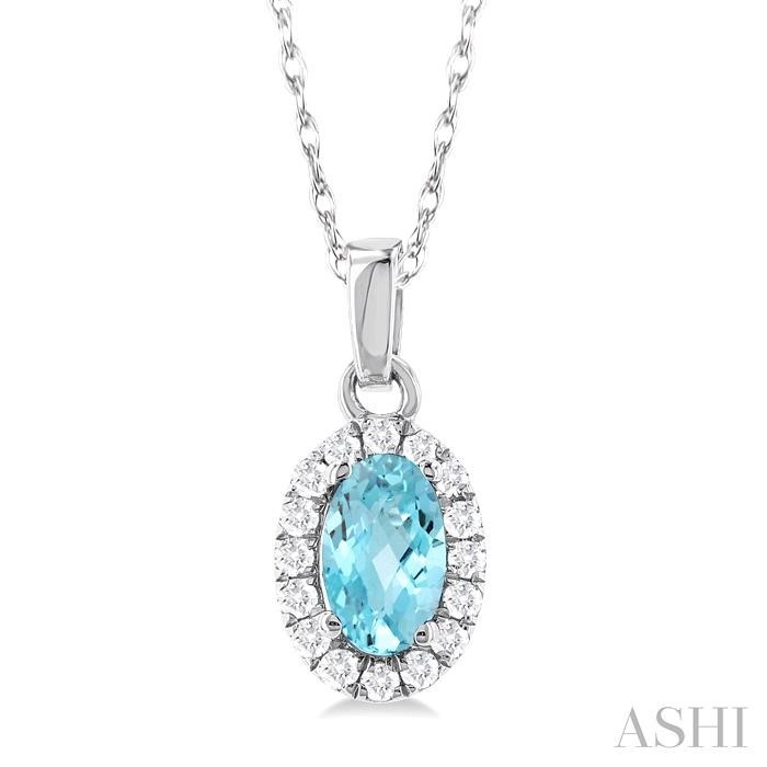 Ashi Oval Aquamarine and Diamond Halo Pendant