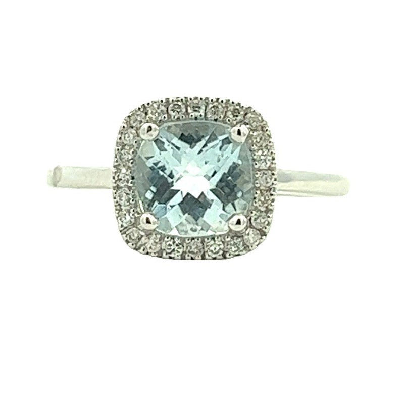 Cushion Aquamarine with Halo Ring