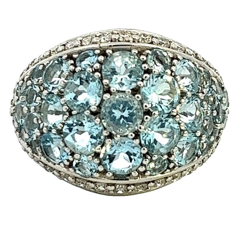 Aquamarine and Diamond Dome Ring