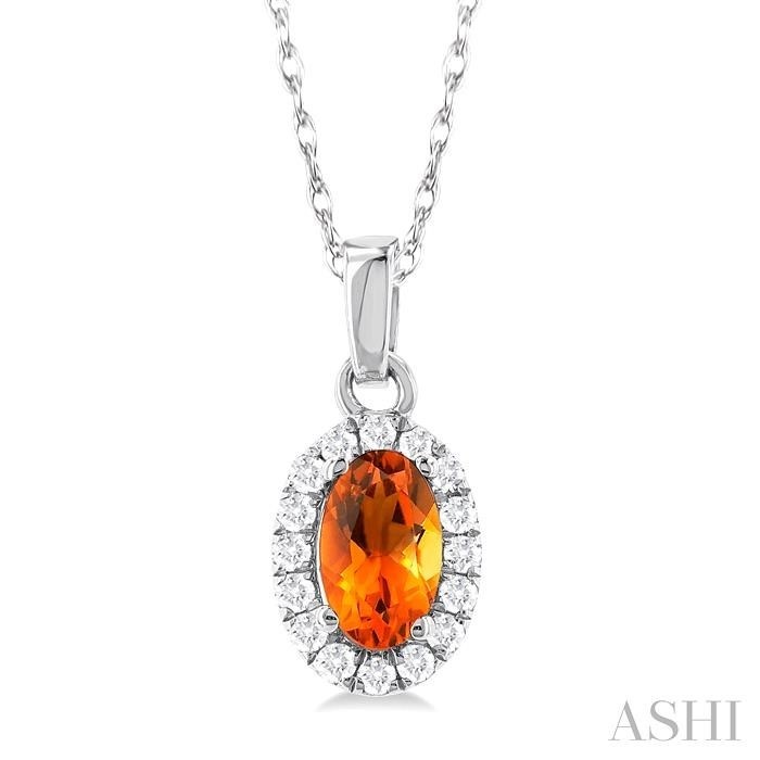 Ashi Oval Citrine and Diamond Halo Pendant