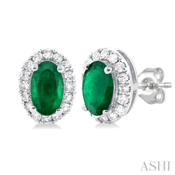 Ashi Oval Emerald and Diamond Halo Earrings