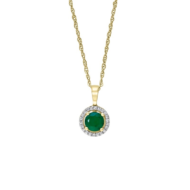 14Y Round Emerald Pendant with Halo