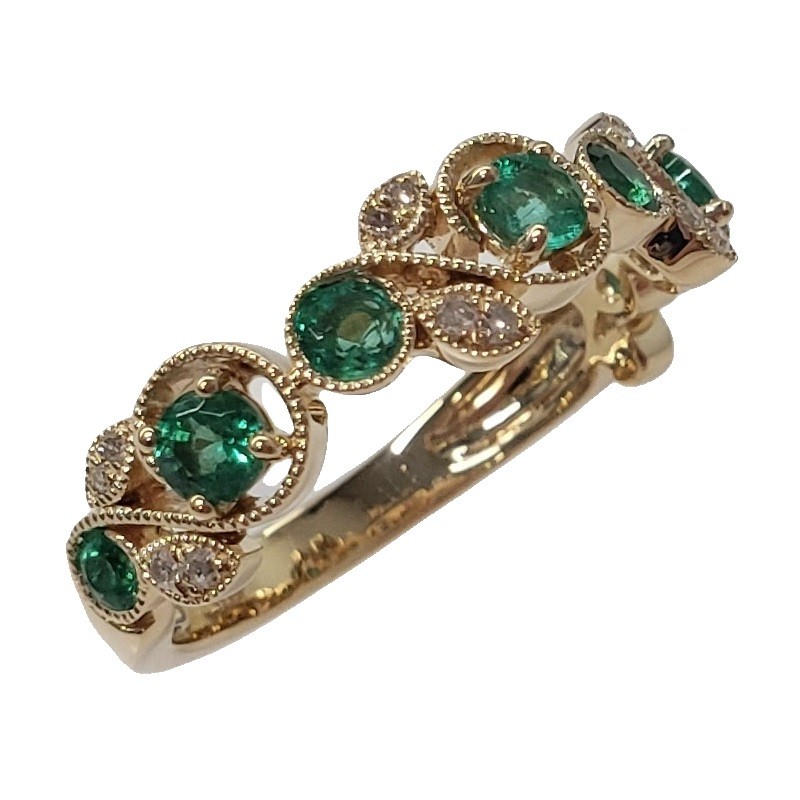 14Y Emerald and Diamond Floral Band