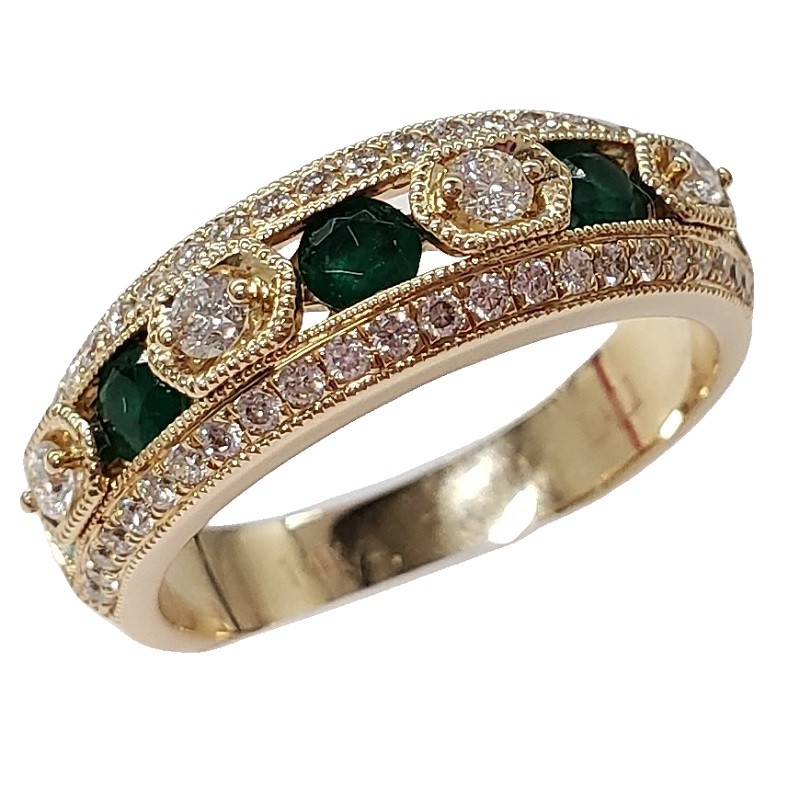14Y Emerald and Diamond Band