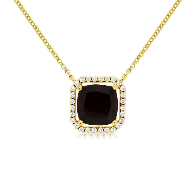 Cushion Garnet Necklace with Halo