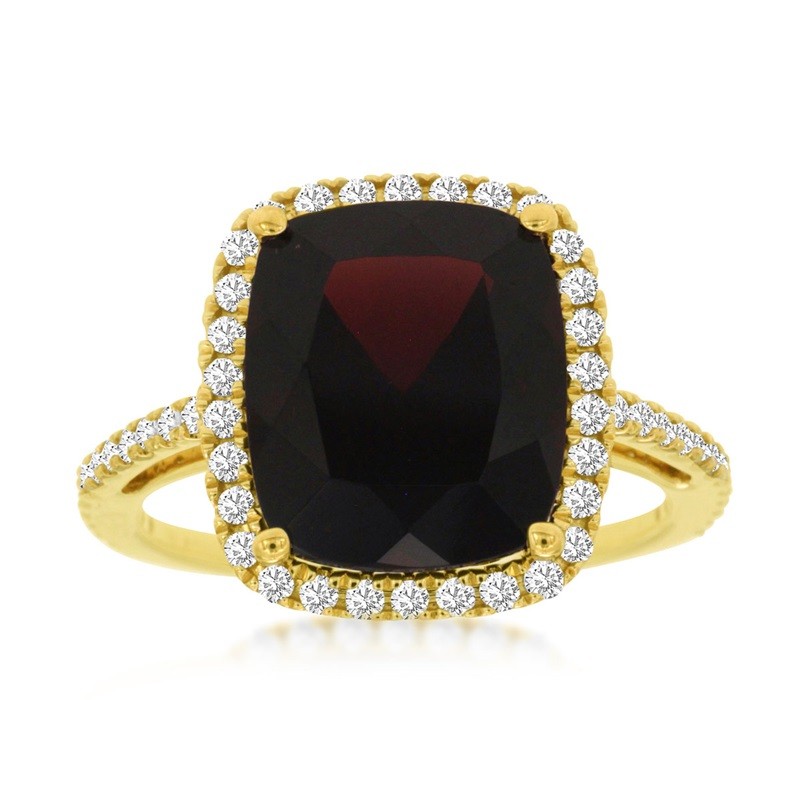 Cushion Garnet Ring with Halo