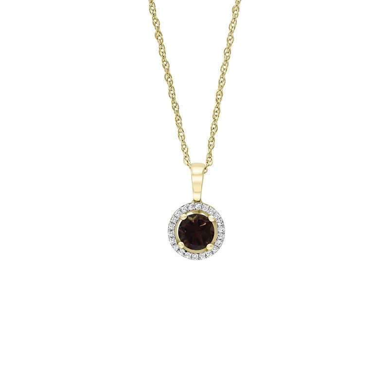 14Y Round Smoky Quartz Pendant with Halo