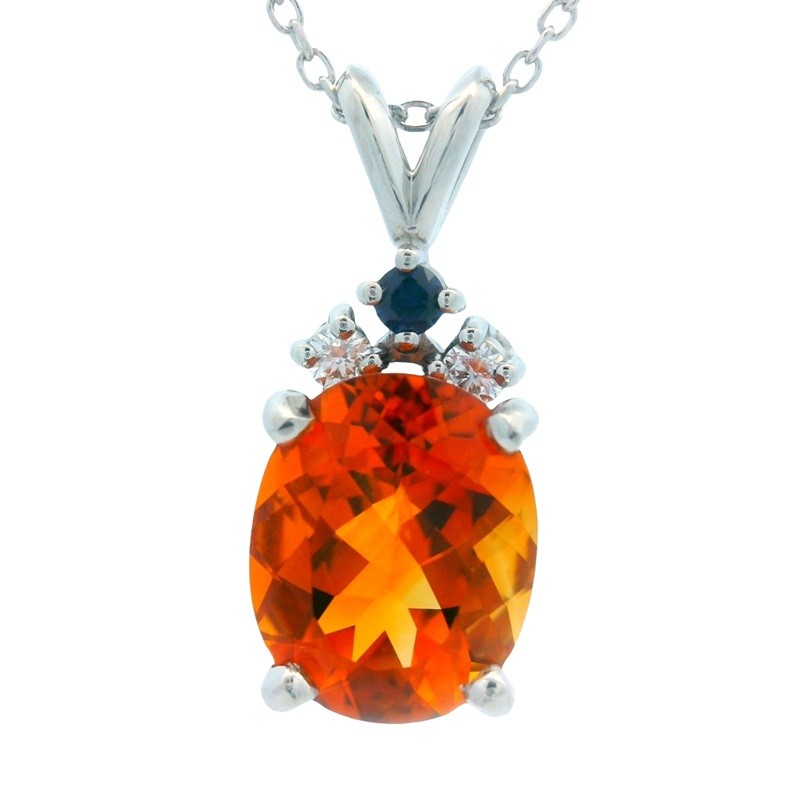 Oval Citrine Spirit Pendant with Sapphire and Diamonds in Platinum