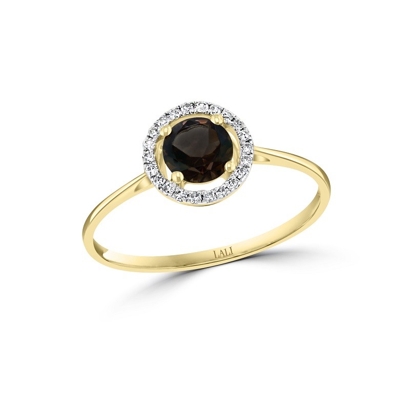 14Y Smoky Quartz Ring with Halo