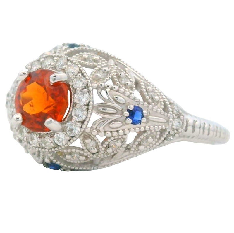 Spessartite Garnet Antique Style Filigree Dome Ring