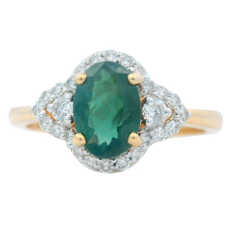 Oval Alexandrite Ring with Diamonds in 14K Yellow Gold