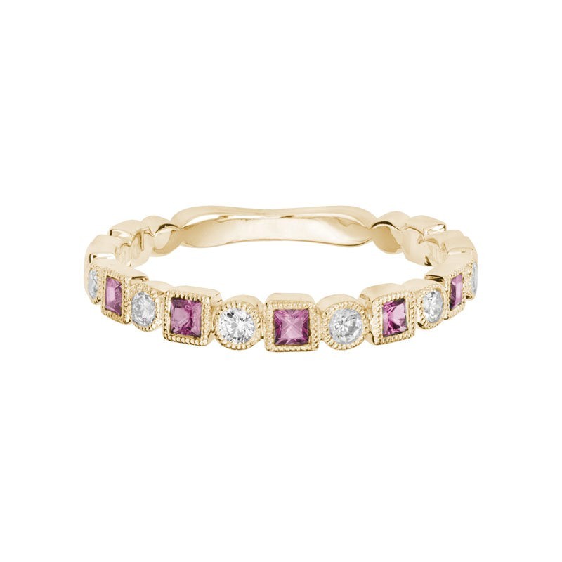 Pink Tourmaline and Diamond Stacking Band