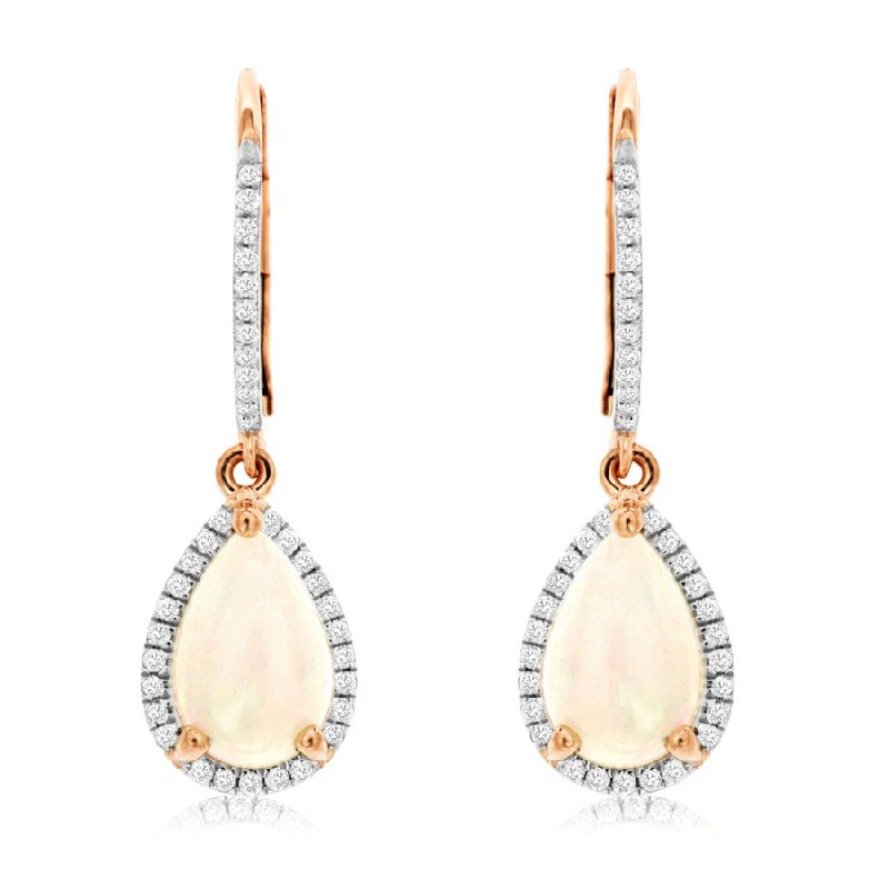 Pear Opal and Diamond Drop Earrings in 14K Rose Gold