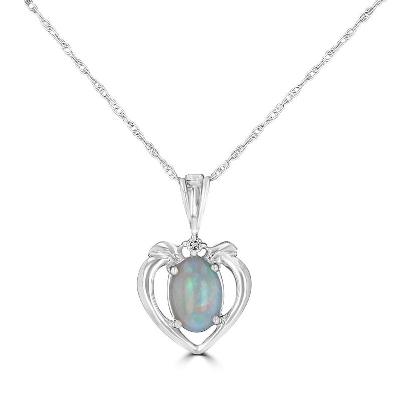 Opal Heart Pendant with Diamond