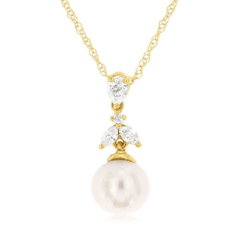 Diamond Accented Pearl Drop Necklace