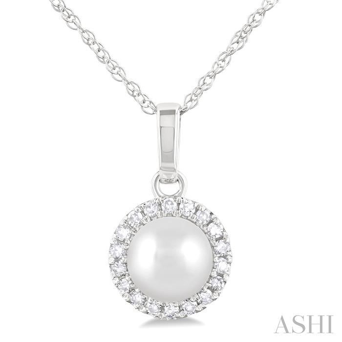 Ashi 5mm Pearl and Diamond Halo Pendant