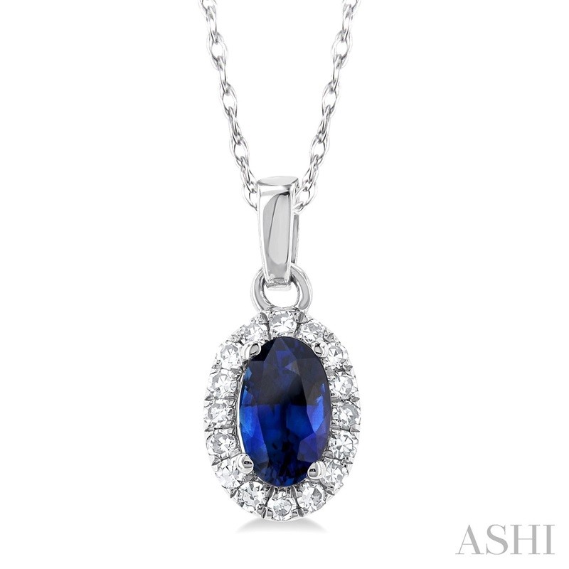 Ashi Oval Sapphire and Diamond Halo Pendant